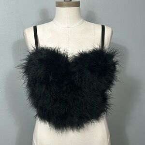 Black faux feather decorated crop top corset bra size M